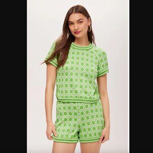Trina Turk Simona Billie Jean Green Pattern Short-Sleeve Crop Top XS